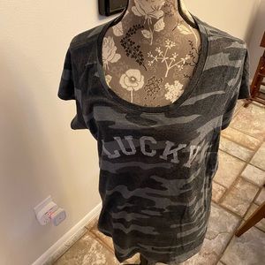 Lucky Brand, camo shirt, worn once, unknown materials, 2X